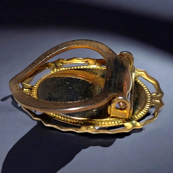 Vintage 1930’s  Floral  Cameo  Rose Transfer Acrylic Scarf Clip - Picture 7 of 9